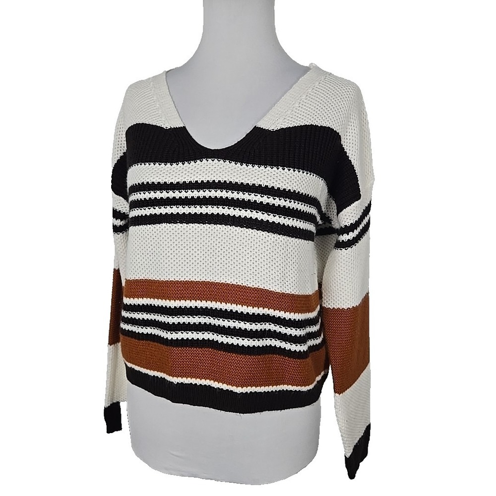 Full Circle Trends Striped Crop Corset Back Sweater Top Junior Medium M‎